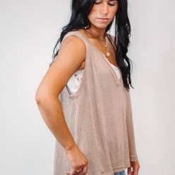 Purple Door Boutique Knitted Dreams Mocha Tank Top Summer SALE