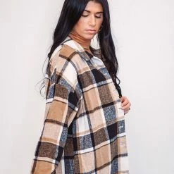 Purple Door Boutique Brown And White Plaid Shacket