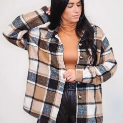 Purple Door Boutique Brown And White Plaid Shacket