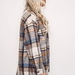Purple Door Boutique Plaid Sass Brown Flannel Shacket New Arrivals