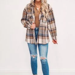 Purple Door Boutique Plaid Sass Brown Flannel Shacket New Arrivals