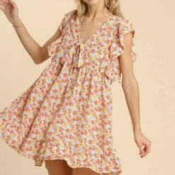 Purple Door Boutique Wishful Tangerine Floral Babydoll Dress