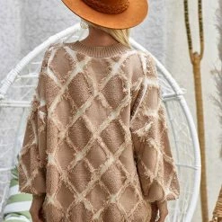 Purple Door Boutique New Arrivals Textured Grid Pattern Taupe Cardigan