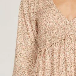 Purple Door Boutique Ladies' Light Taupe Floral Babydoll Dress