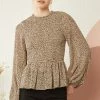 Purple Door Boutique Taupe Leopard Print Peplum Top Ladies'
