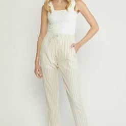 Purple Door Boutique Happy Moments Taupe Striped Pants Ladies'