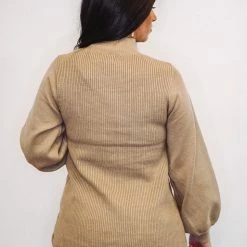 Purple Door Boutique Trendy Cutout Latte Sweater