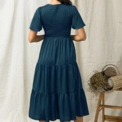 Purple Door Boutique Holiday Teal Satin Midi Dress