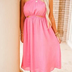 Purple Door Boutique Pink Cutout Textured Midi Dress New Arrivals