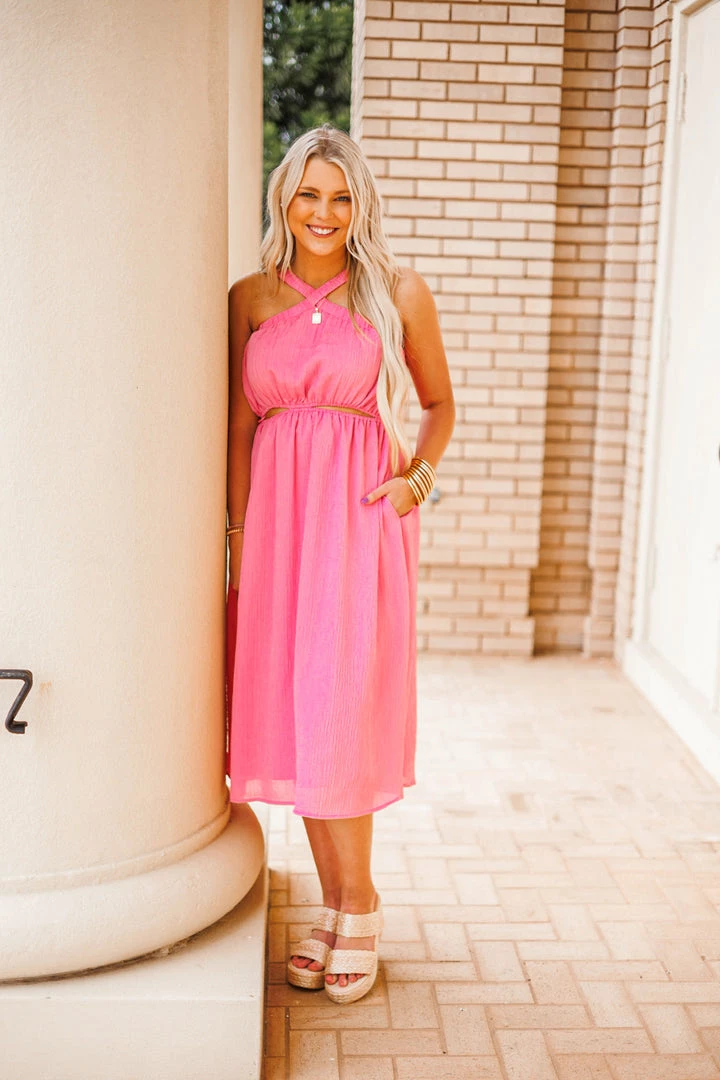 Purple Door Boutique Pink Cutout Textured Midi Dress New Arrivals 2 Purple Door Boutique Pink Cutout Textured Midi Dress New Arrivals