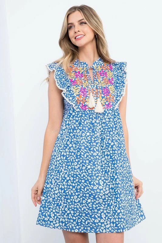 New Arrivals THML Flower Embroidered Blue Dress 1 New Arrivals THML Flower Embroidered Blue Dress