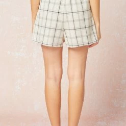 Purple Door Boutique Cream Black Plaid High Waist Shorts