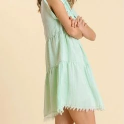 Purple Door Boutique New Arrivals Frayed Style Washed Mint Dress
