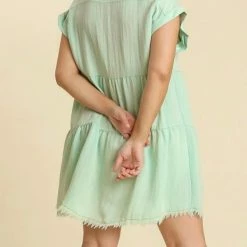 Purple Door Boutique New Arrivals Frayed Style Washed Mint Dress