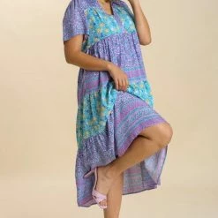 Purple Door Boutique Mint Floral Colorblock Midi Dress New Arrivals