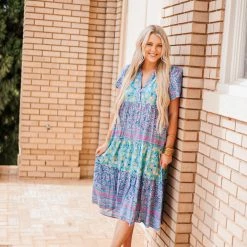 Purple Door Boutique Mint Floral Colorblock Midi Dress New Arrivals