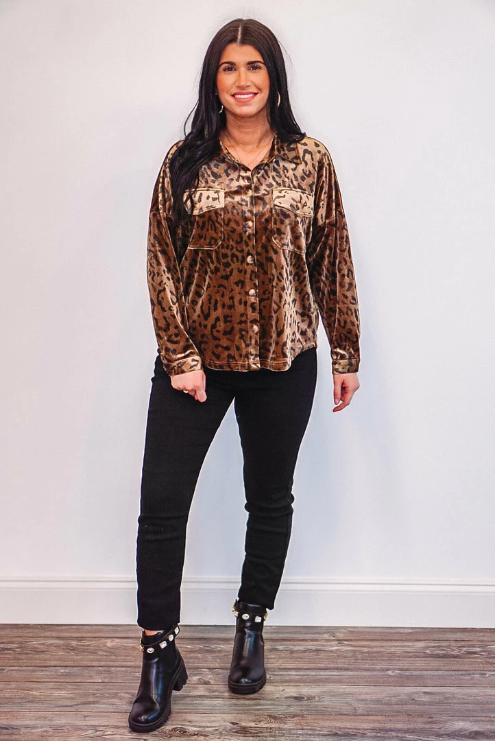 Purple Door Boutique Ladies' Chocolate Velvet Leopard Print Top 3 Purple Door Boutique Ladies' Chocolate Velvet Leopard Print Top