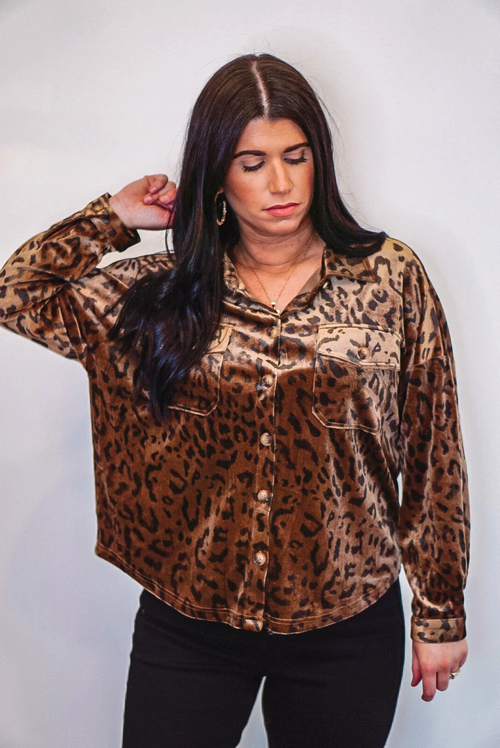 Purple Door Boutique Ladies' Chocolate Velvet Leopard Print Top 4 Purple Door Boutique Ladies' Chocolate Velvet Leopard Print Top