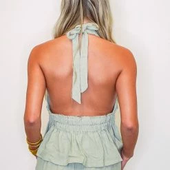 Purple Door Boutique Seaside Dreams Olive Halter Top