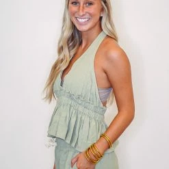 Purple Door Boutique Seaside Dreams Olive Halter Top