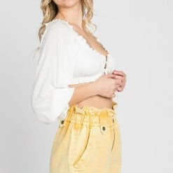 The Purple Door Boutique Washed Buttercup Denim Paperbag Shorts Ladies'