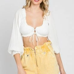The Purple Door Boutique Washed Buttercup Denim Paperbag Shorts Ladies'