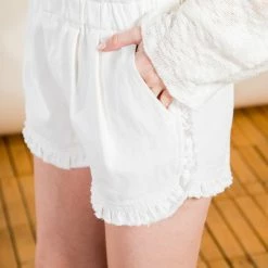 The Purple Door Boutique White Denim Elastic Waist Shorts Ladies'