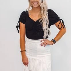 Purple Door Boutique Black Ruched Front Bodysuit Summer SALE