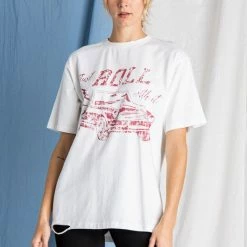 Purple Door Boutique Ladies' Just Roll Oversized Distressed Ivory Graphic Tee