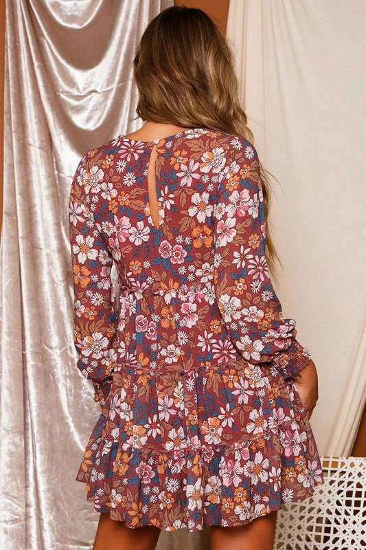 Purple Door Boutique Wine Floral Print Babydoll Dress 4 Purple Door Boutique Wine Floral Print Babydoll Dress