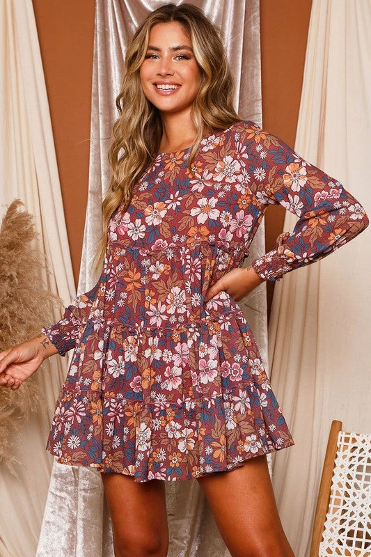 Purple Door Boutique Wine Floral Print Babydoll Dress 1 Purple Door Boutique Wine Floral Print Babydoll Dress