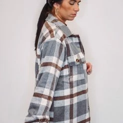 Purple Door Boutique Ladies' Hometown Girl Grey Plaid Shacket
