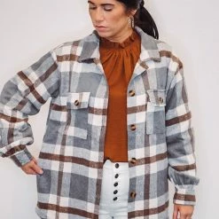 Purple Door Boutique Ladies' Hometown Girl Grey Plaid Shacket