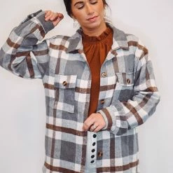 Purple Door Boutique Ladies' Hometown Girl Grey Plaid Shacket