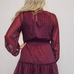 Purple Door Boutique Wine Shimmer Floral Print Dress New Arrivals