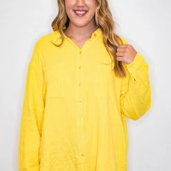 The Purple Door Boutique Sunset Stroll Yellow Gauze Top New Arrivals