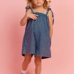 Purple Door Boutique Youth Washed Blue Denim Romper