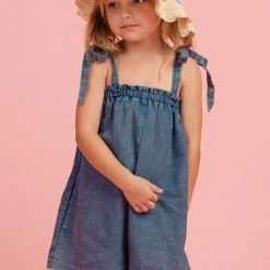 Purple Door Boutique Youth Washed Blue Denim Romper