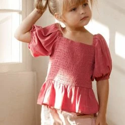 Purple Door Boutique New Arrivals Youth Rose Smocked Peplum Top